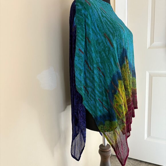 The Pyramid Collection Asymmetrical Crinkle Multicolor Textured Tunic One Size - Picture 2 of 12